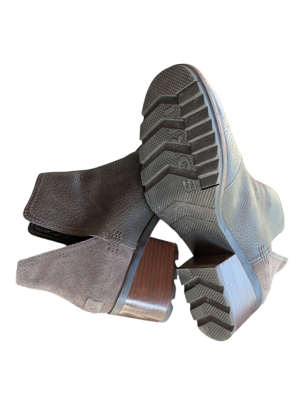 Sorel Gray/Black Leather Ankle Booties with Block Heel - Picture 9 of 10